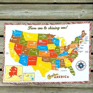 Colorful "Explore America" Craft Sewn Cotton Fabric Panel 31" x 22" quilt wall